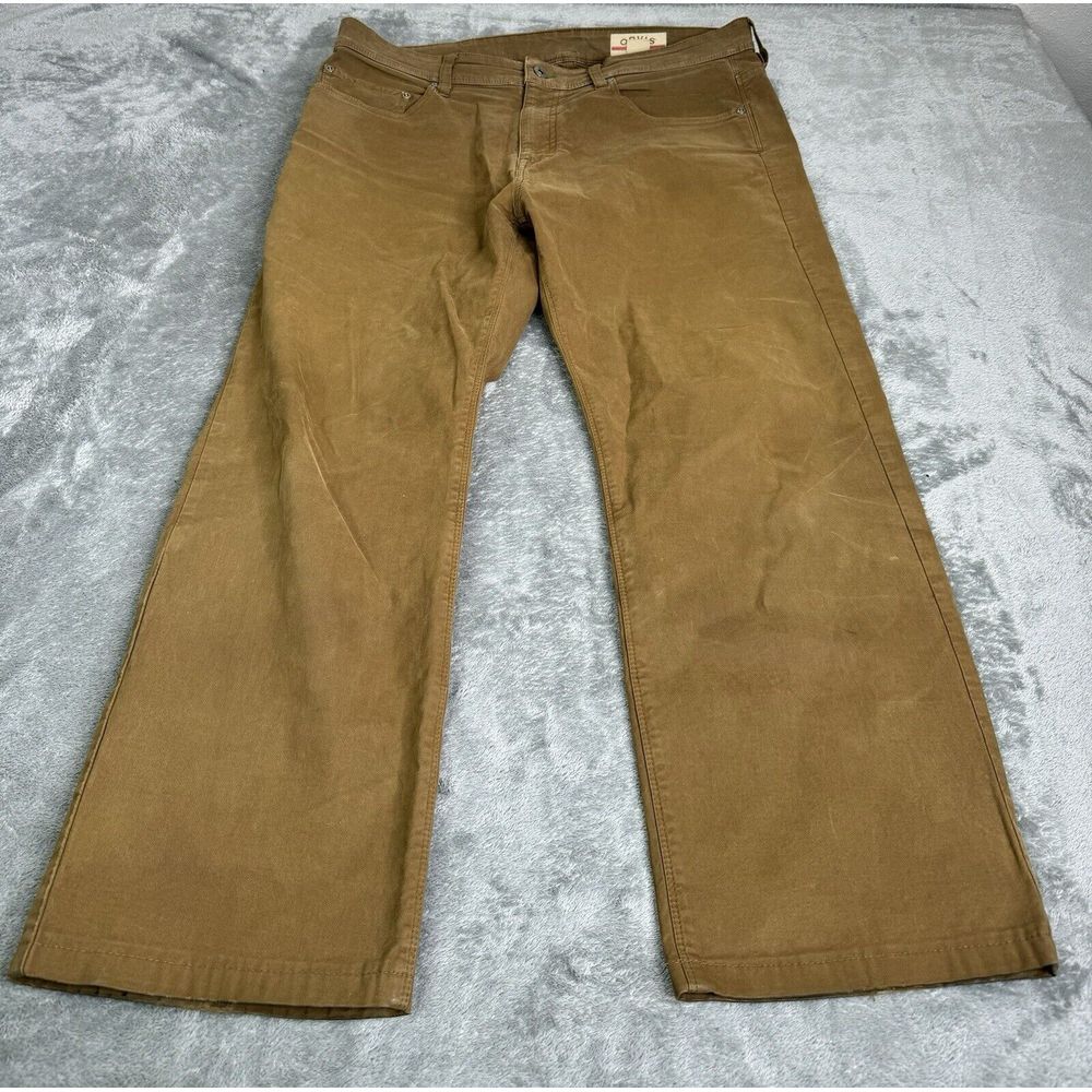 Orvis Five Pocket Waxed Cotton Chino Pants Men's Size 34x30 Beige